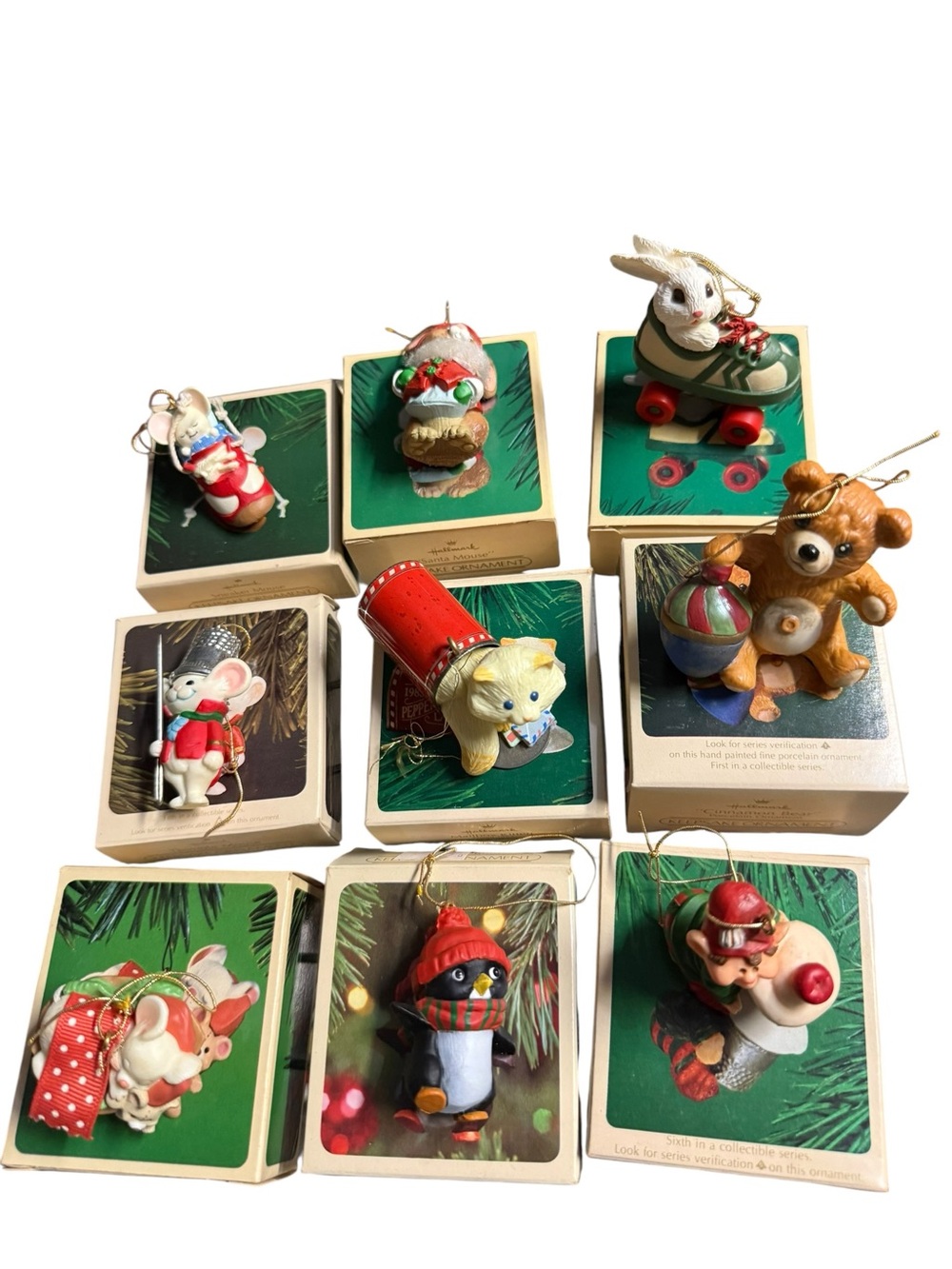 Vintage Hallmark Keepsake Ornament Lot 9pc 1980s Peppermint‎ Lane Santa Mouse